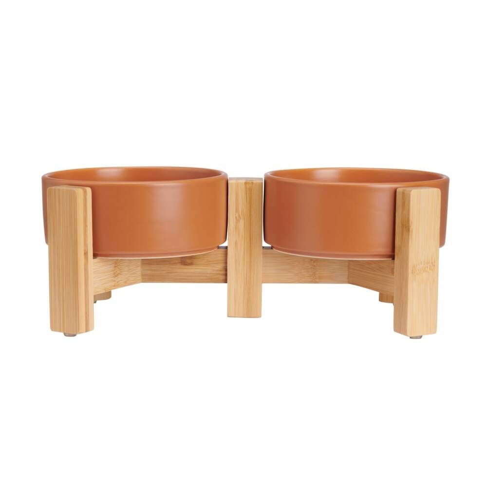 Basic Elevated ceramic double bowl sienna
