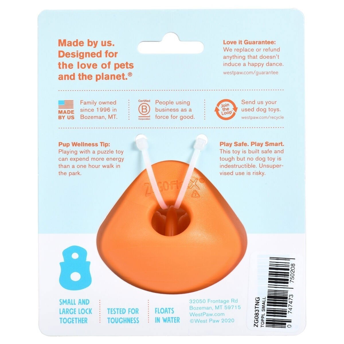 West Paw Toppl tangerine orange