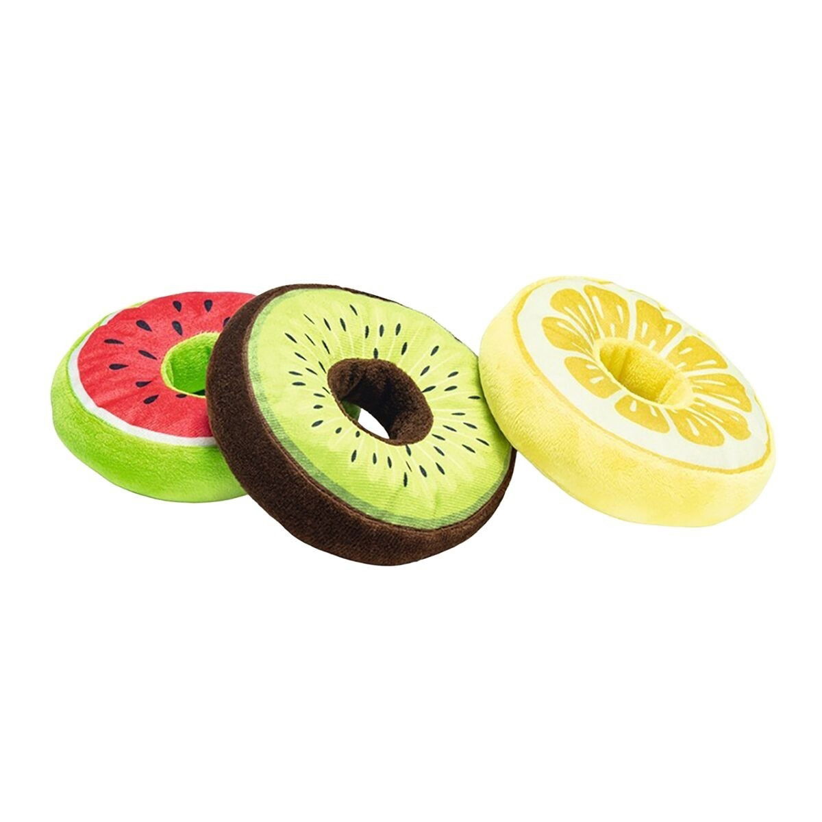 Beeztees Plush Dog Toy fruity donuts ass.